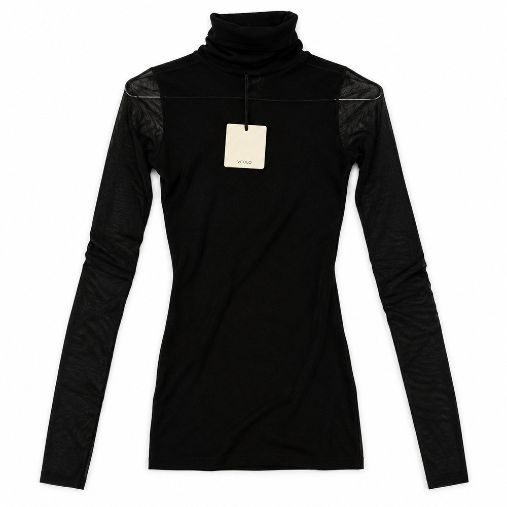 ViCOLO Turtleneck Mesh Sleeve Top Women Size S Black Sheer Long Sleeve NWT